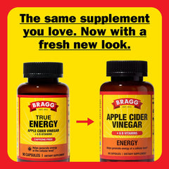 Labels highlight Non-GMO, Kosher, Vegan, Gluten-Free on Bragg ACV capsules