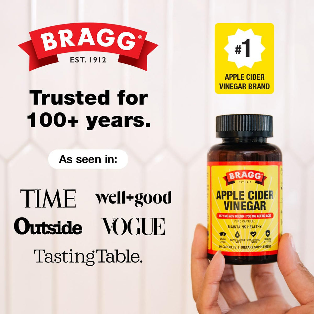 Bragg supplement facts panel showing ACV blend, acetic acid, vitamin D and zinc