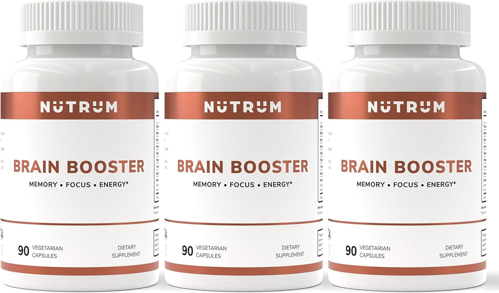 Nutrum Brain Booster bottle and packaging on white background