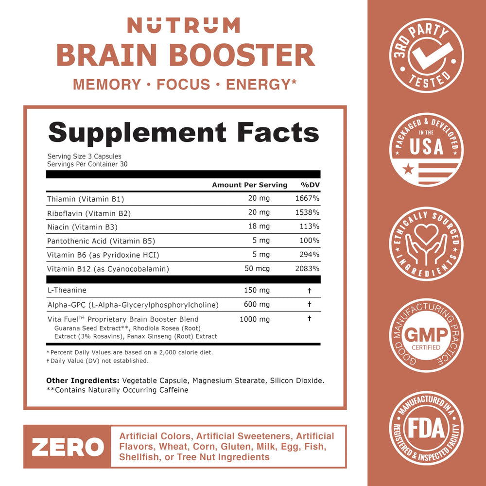 Three Brain Booster bottles displayed together for a 3-pack