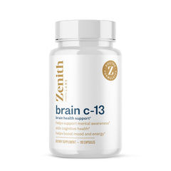 Bottle of Brain C-13 Cognitive Booster by Zenith Labs on a white background