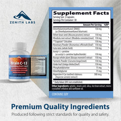 Brain C-13 cognitive booster packaging alongside a supplement capsule