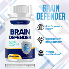 Brain Defender bottle with ingredients layout
