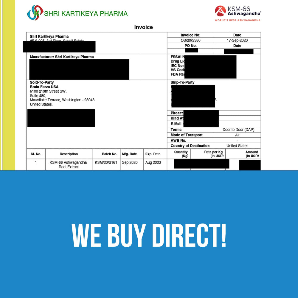 Brain Forza KSM-66 Ashwagandha capsules with glass of water suggesting daily ritual.