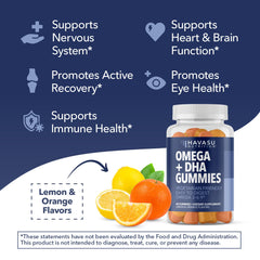 Brain and immune support omega-3-6-9 DHA gummies close-up