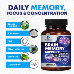 Assorted memory vitamins and brain nootropics products