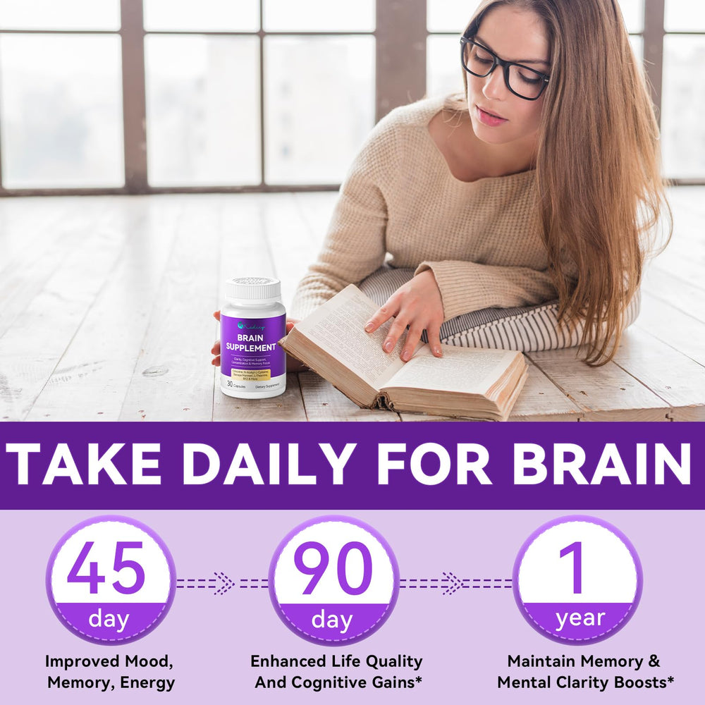 Person studying with brain supplement bottle on desk