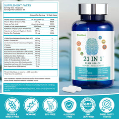 Adult studying with brain health supplement bottle