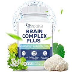 Packaging shot of Migcopat brain supplement bottle with 120 capsules