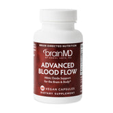 BrainMD Advanced Blood Flow bottle pose shows convenient NO support for brain and body.