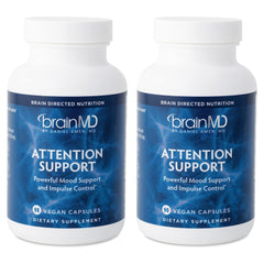 BRAINMD Attention Support bottle featuring 90 capsules in a 2-pack