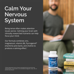 Lifestyle shot highlighting focus and calm with BrainMD Attention Support