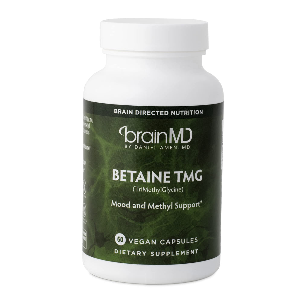 Dr Amen BrainMD Betaine TMG bottle with 60 capsules on a white background