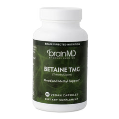Dr Amen BrainMD Betaine TMG bottle with 60 capsules on a white background