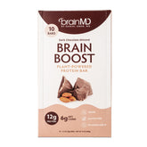 BrainMD Brain Boost dark chocolate almond bar packaging highlights plant-powered ingredients