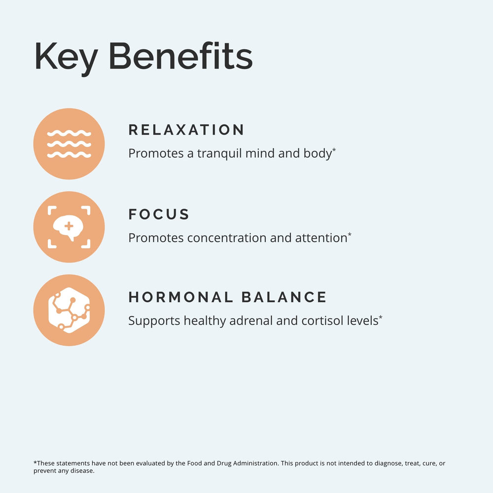 Ingredients highlight: magnesium, holy basil, taurine, L-theanine