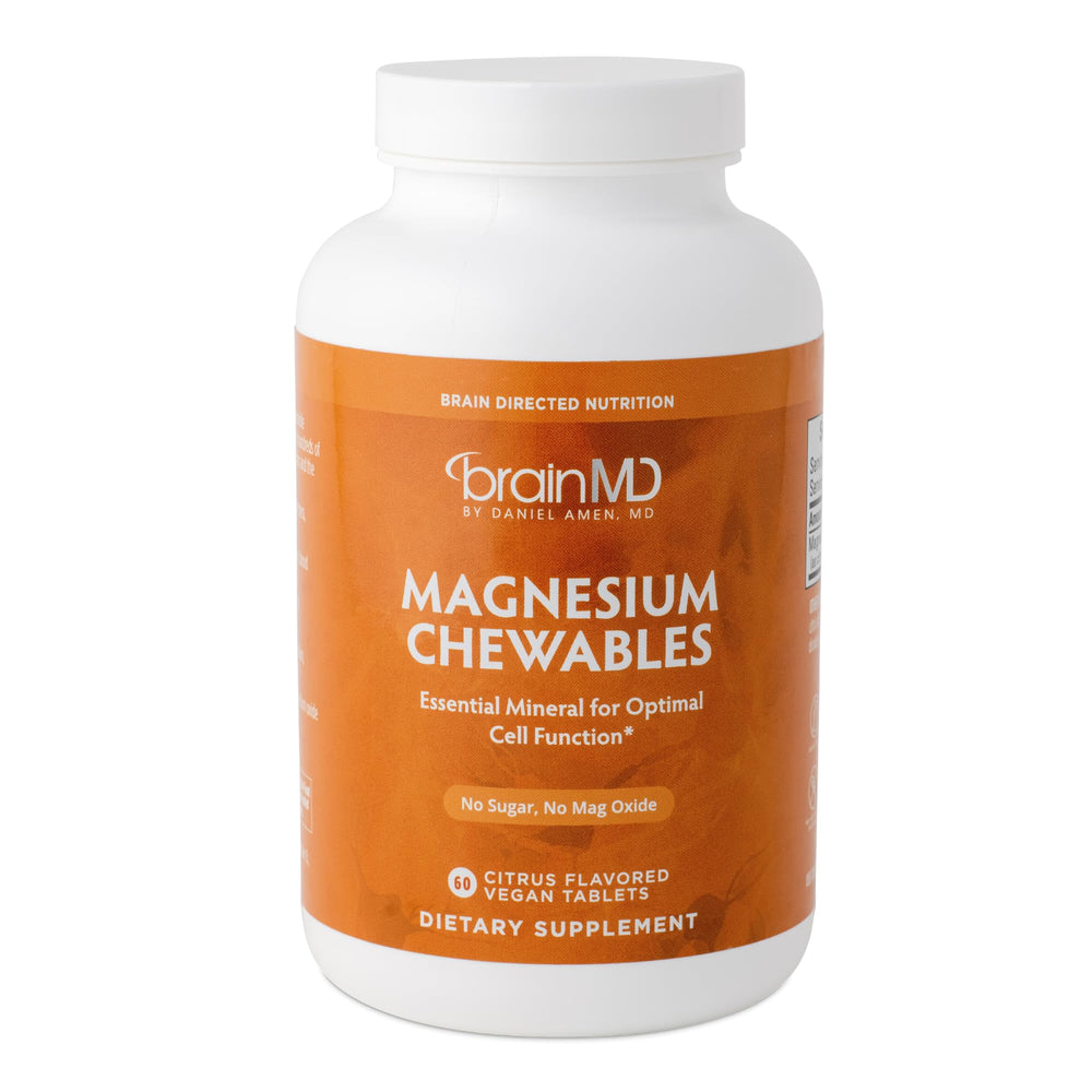 Two-pack BrainMD Magnesium Chewables Citrus bottle with 60 chewables per bottle