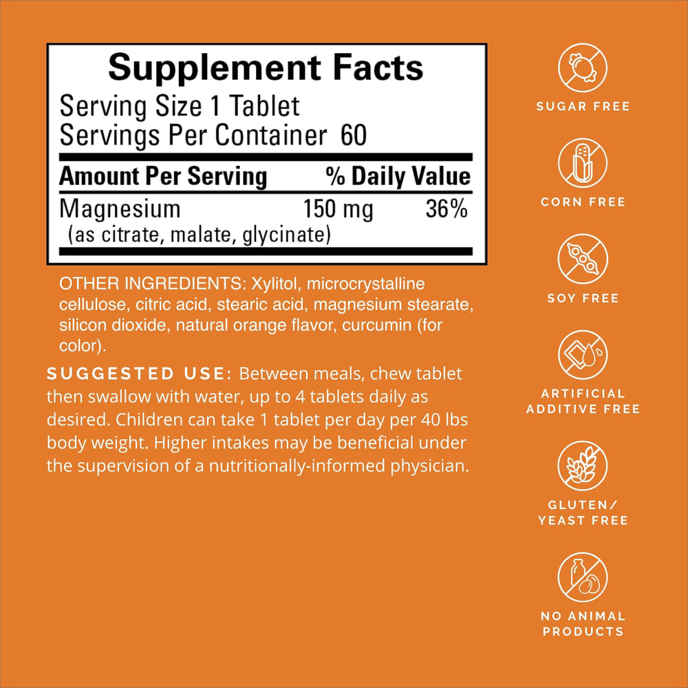 Close-up of magnesium chewable tablets in citrus flavor