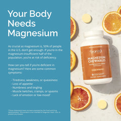 Supplement facts panel for BrainMD Magnesium Chewables Citrus