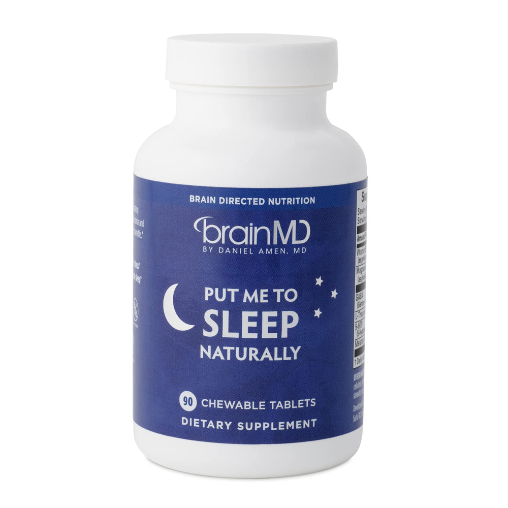 BrainMD Put Me to Sleep Naturally bottle with chewable tablets