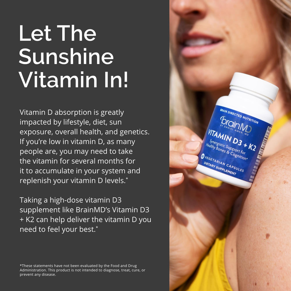Pack shot of BrainMD Vitamin D3 + K2 60 capsules