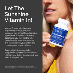 Pack shot of BrainMD Vitamin D3 + K2 60 capsules