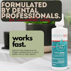BreathMD Tonsil Rinse in a mouthwash cap ready for use