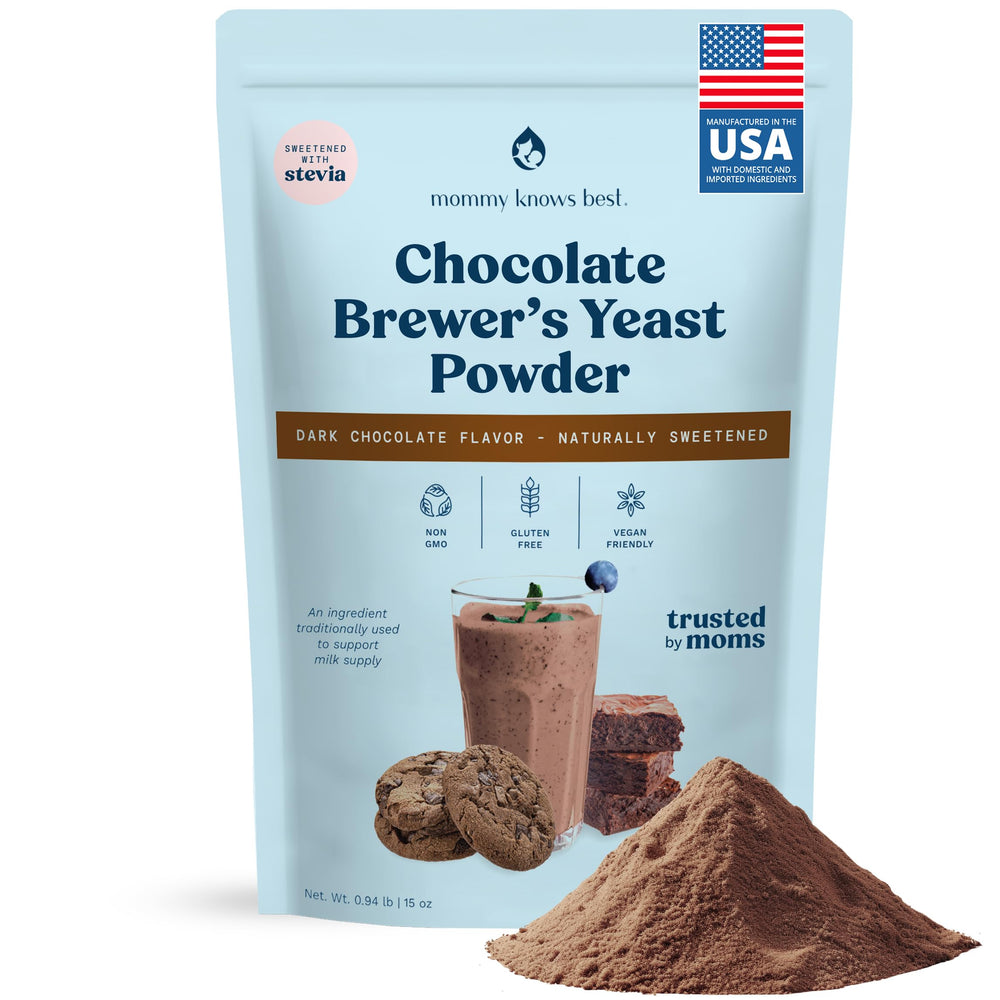 Bottle of brewer's yeast powder labeled for lactation support