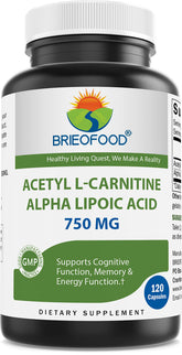 Brieofood Acetyl L-Carnitine Alpha Lipoic Acid 750 mg - 120 capsules bottle