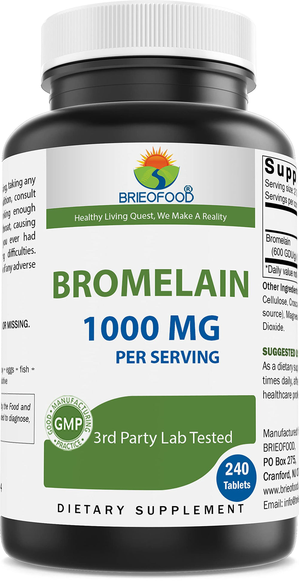 Brieofood Bromelain 1000mg bottle with 240 tablets