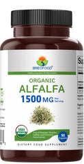 Close-up of Brieofood Organic Alfalfa 1500mg bottle label