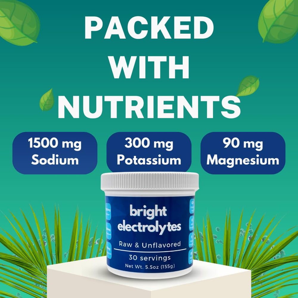 Bright Electrolytes powder jar closeup highlights clean, unflavored ingredients