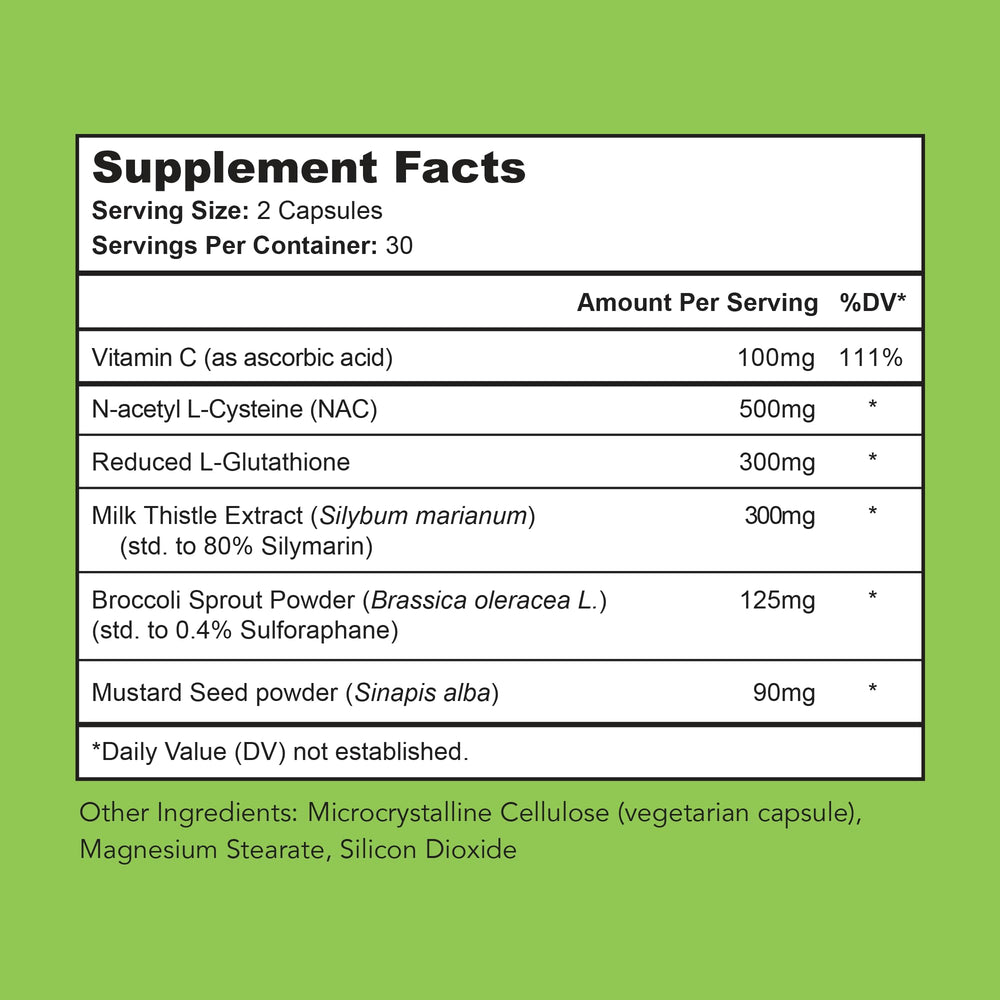 Bright Naturals Vital Detox bottle label close-up highlighting NAC and milk thistle