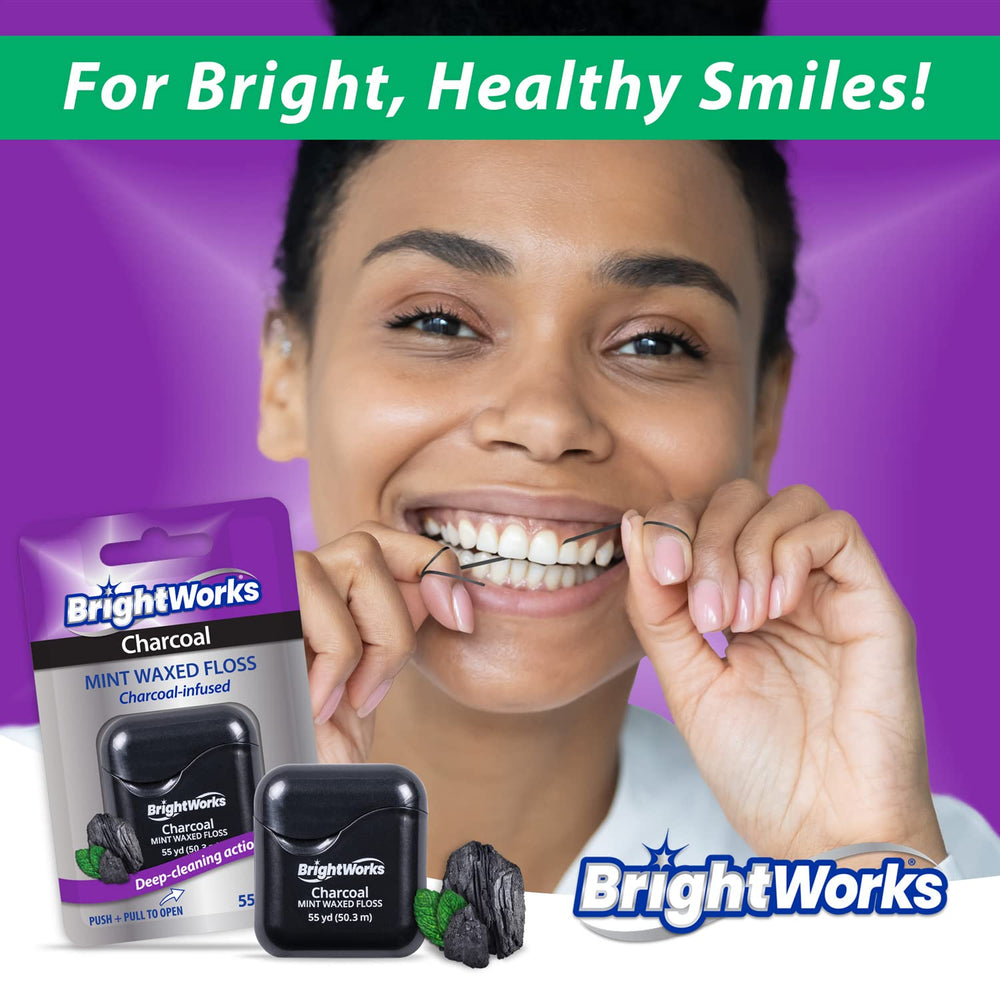 Gums gently stimulated while flossing with mint charcoal floss