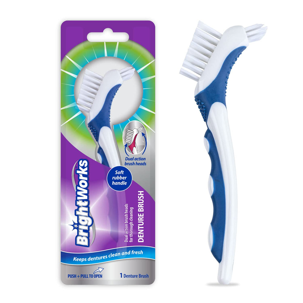 BrightWorks Denture Brush Dual-Action Blue Manual Pack 3 image 1 - front view