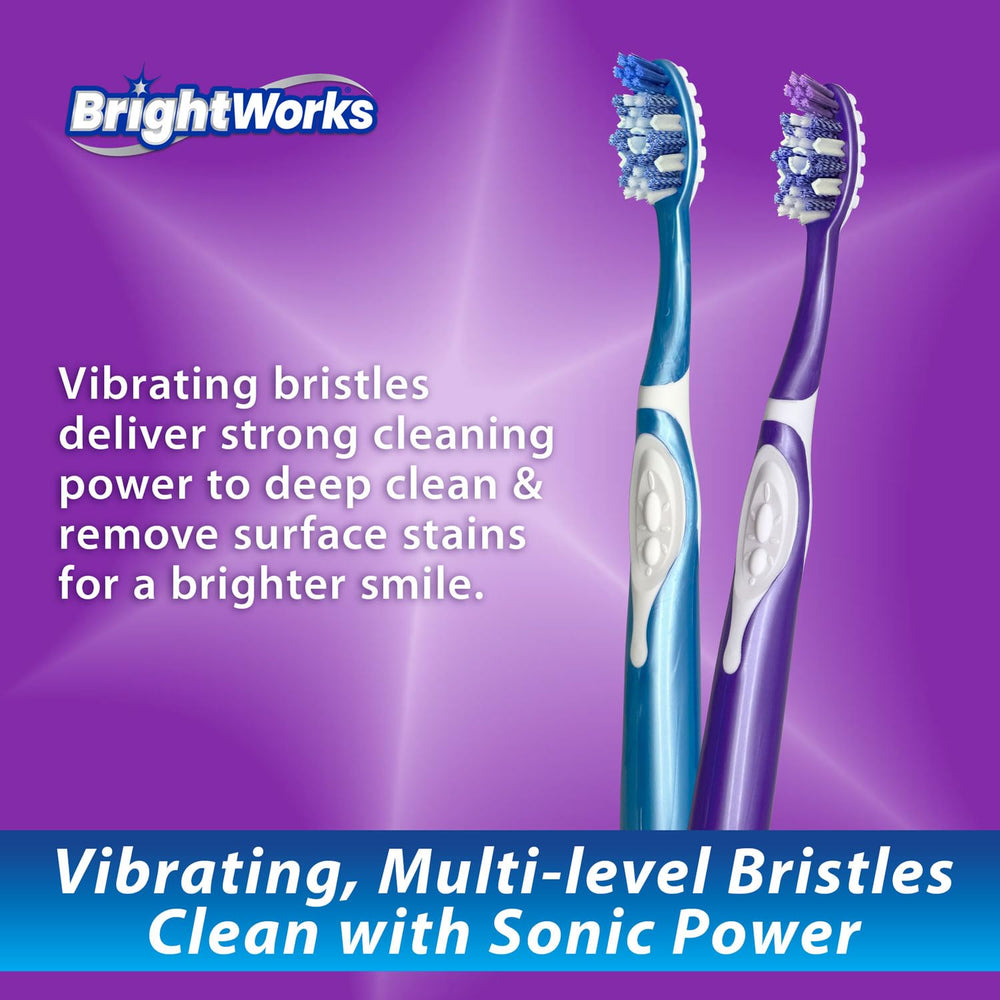 Close-up of soft multi-level bristles on BrightWorks toothbrush.