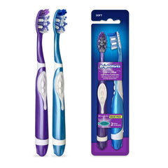 BrightWorks Sonic Battery Toothbrush 2-Pack front view in blue and purple.