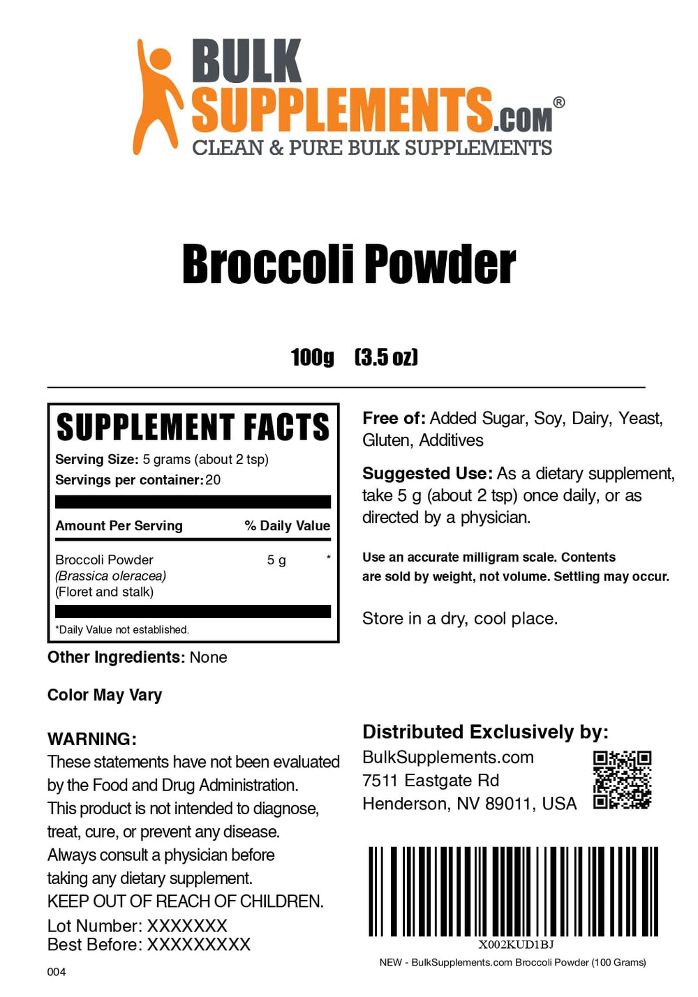 Third-party tested broccoli powder batch