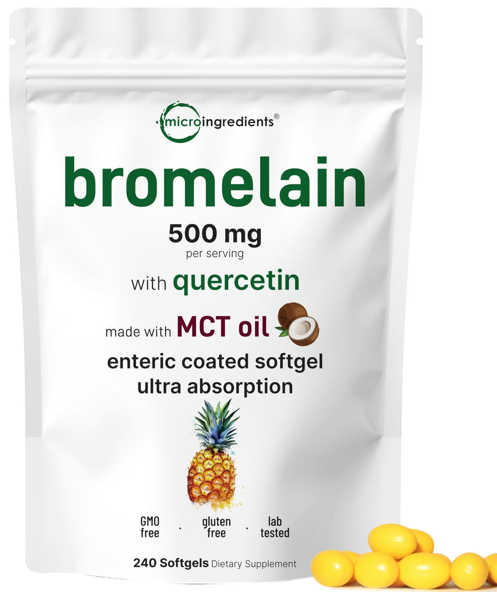 Bromelain 500mg with Quercetin and MCT Oil enteric-coated softgels bottle - 240 count