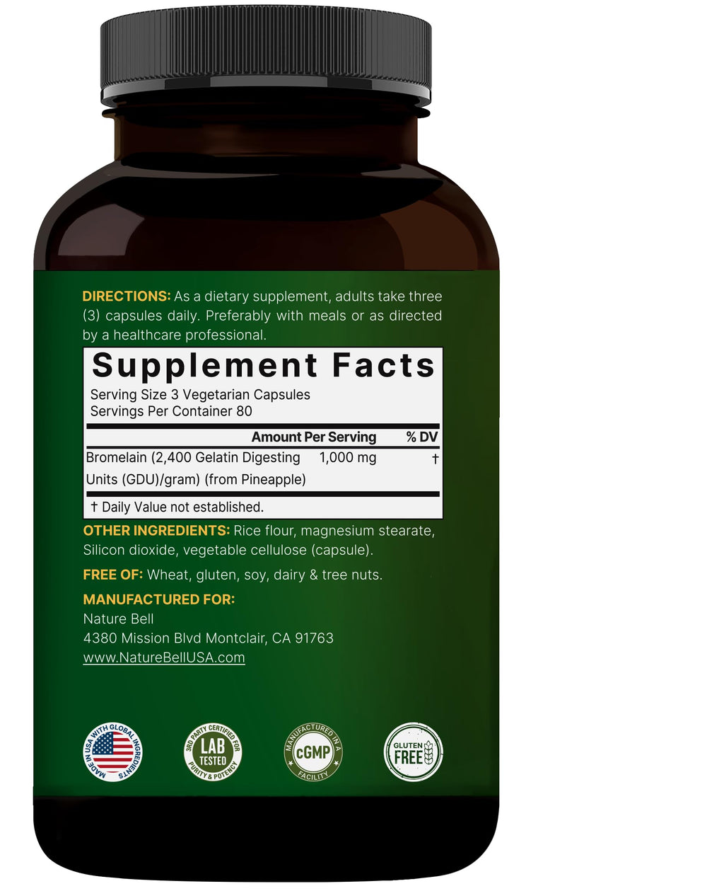 NatureBell bromelain ingredient label