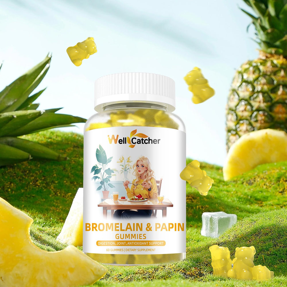 Digestive support supplement gummies displayed with serving suggestion