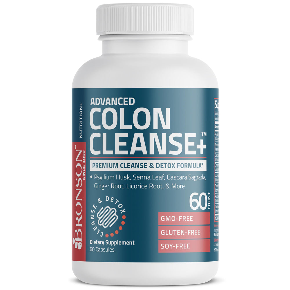 Bronson Advanced Colon Cleanse cascara sagrada illustration on packaging.