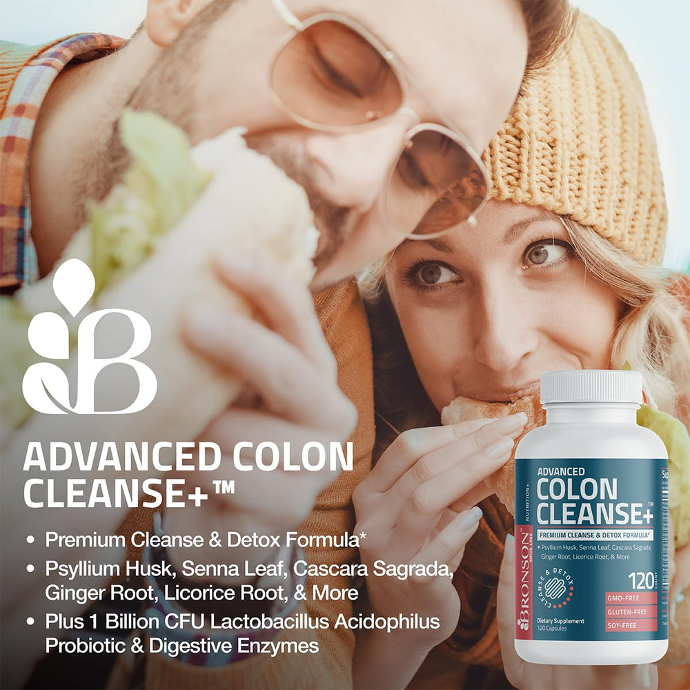 Bronson Advanced Colon Cleanse psyllium husk detail on label indicating dietary fiber.