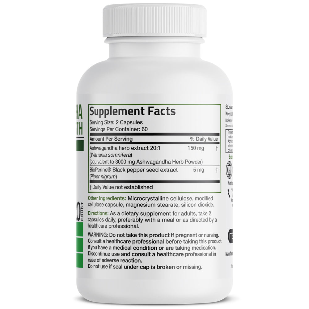 Close-up of Bronson Ashwagandha Extra Strength bottle label