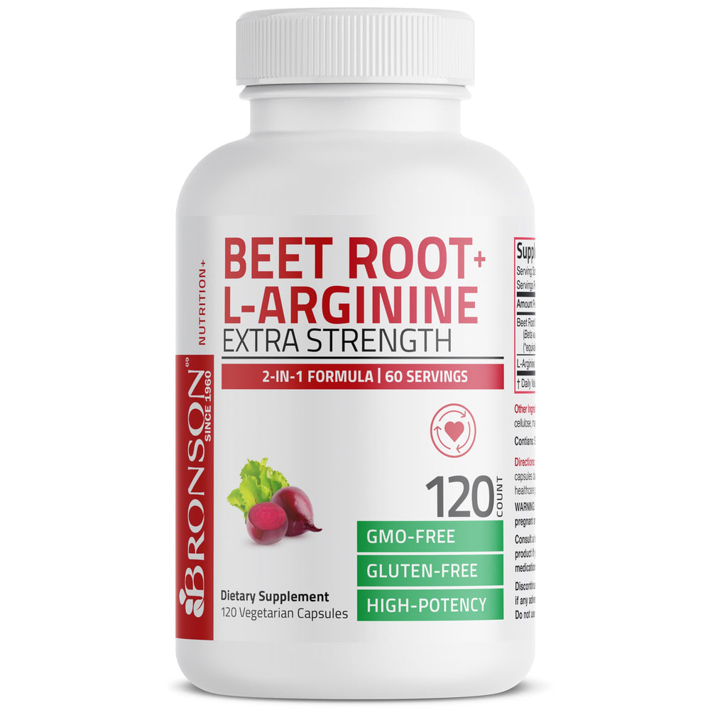 Nutrition facts label for Bronson Beet Root + L-Arginine