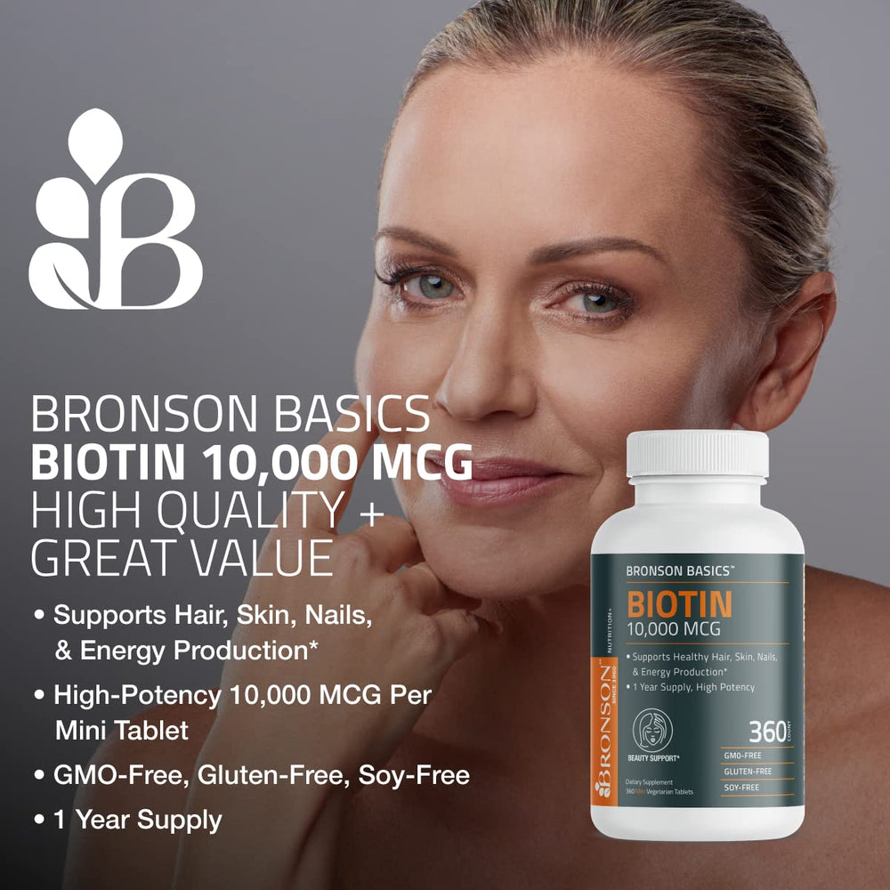 Biotin bottle label showing 10,000 mcg