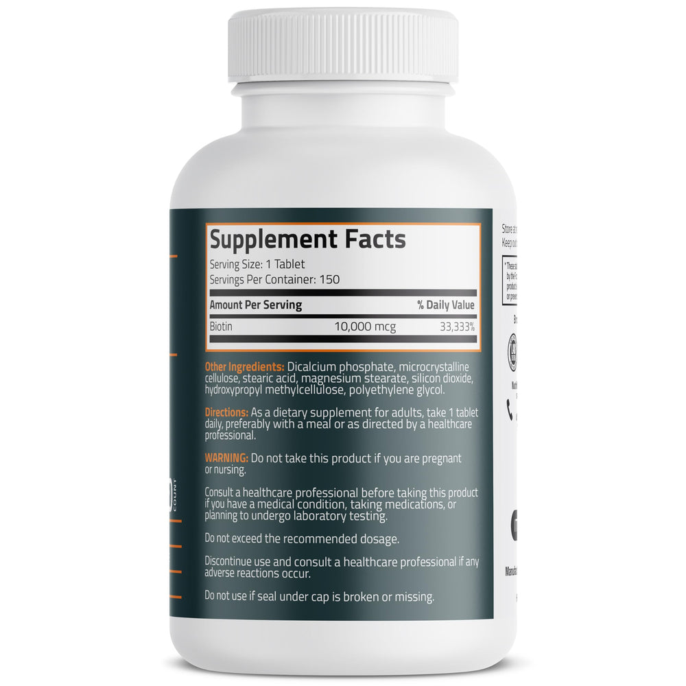 Close-up of Bronson Biotin 10,000 mcg mini tablets