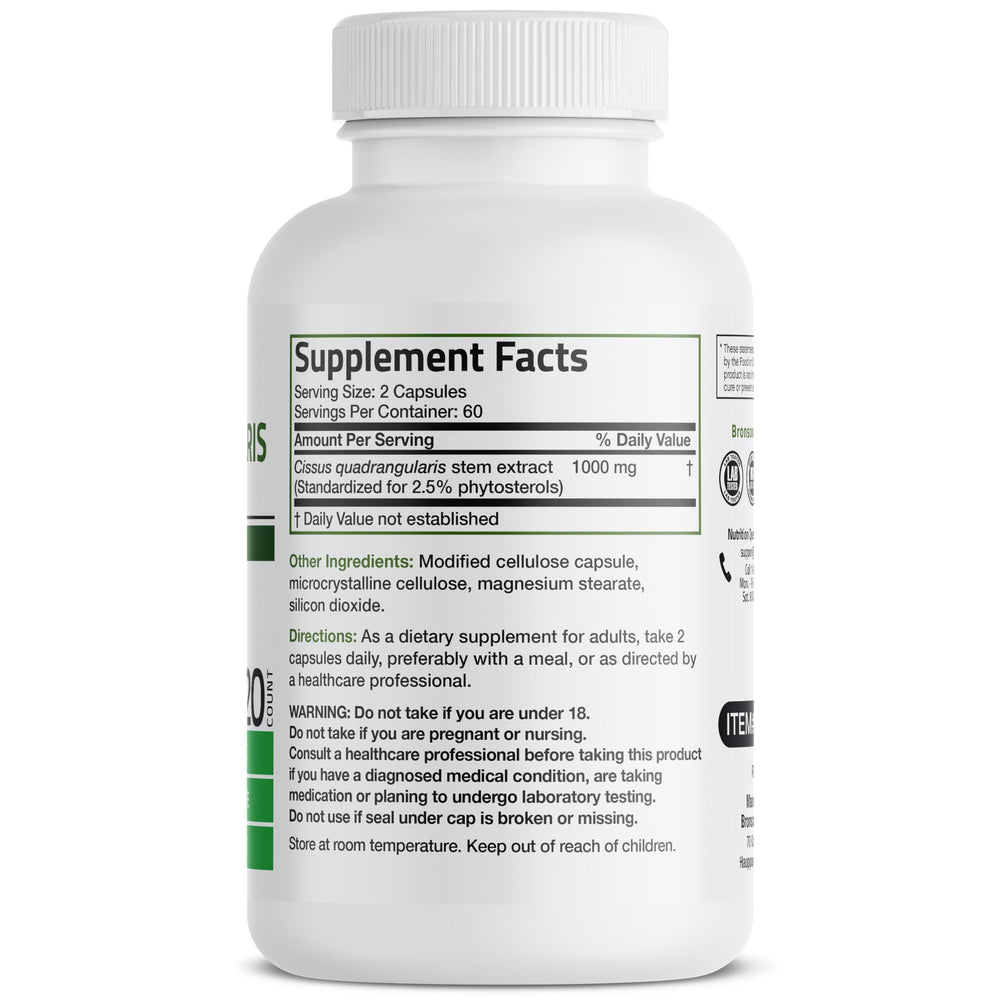 Close-up of Bronson Cissus Quadrangularis extract capsules