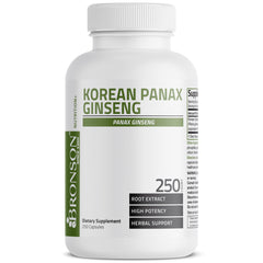 Korean Panax Ginseng capsules on white background