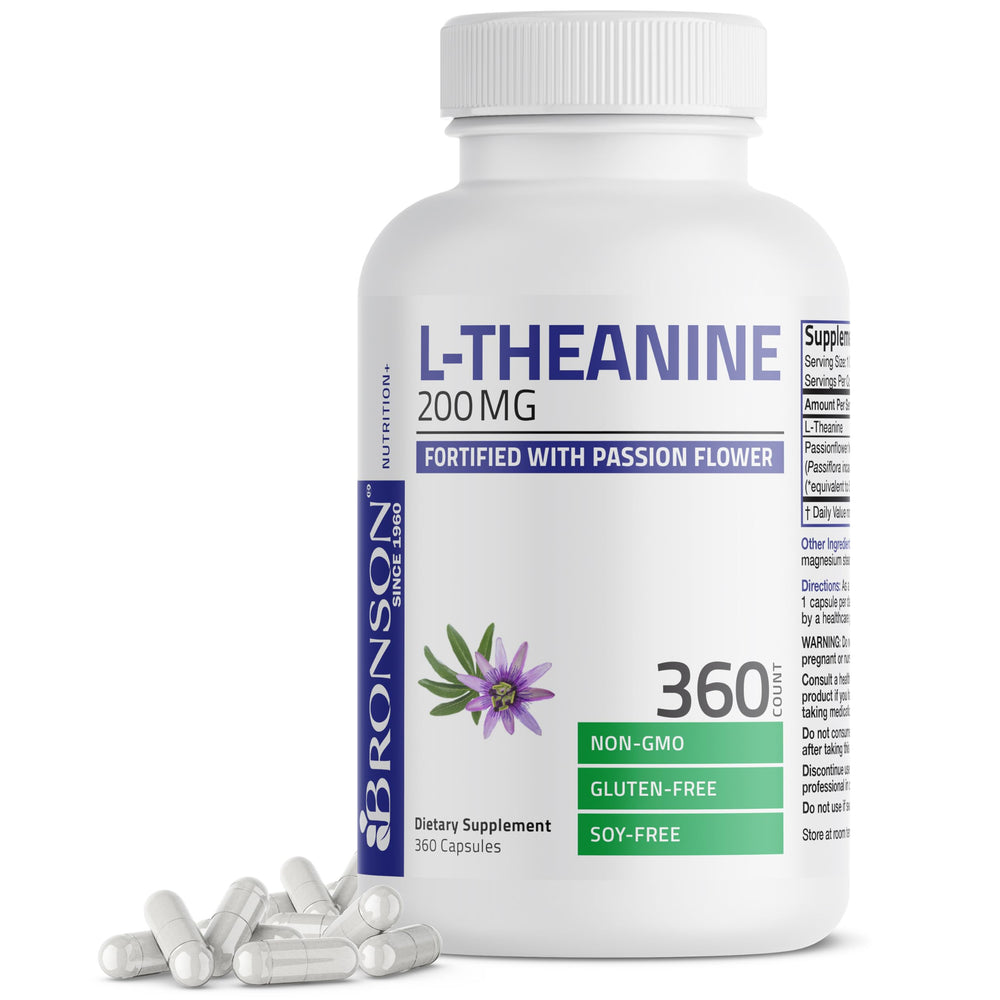 Bronson L-Theanine 200mg supplement label showing ingredients